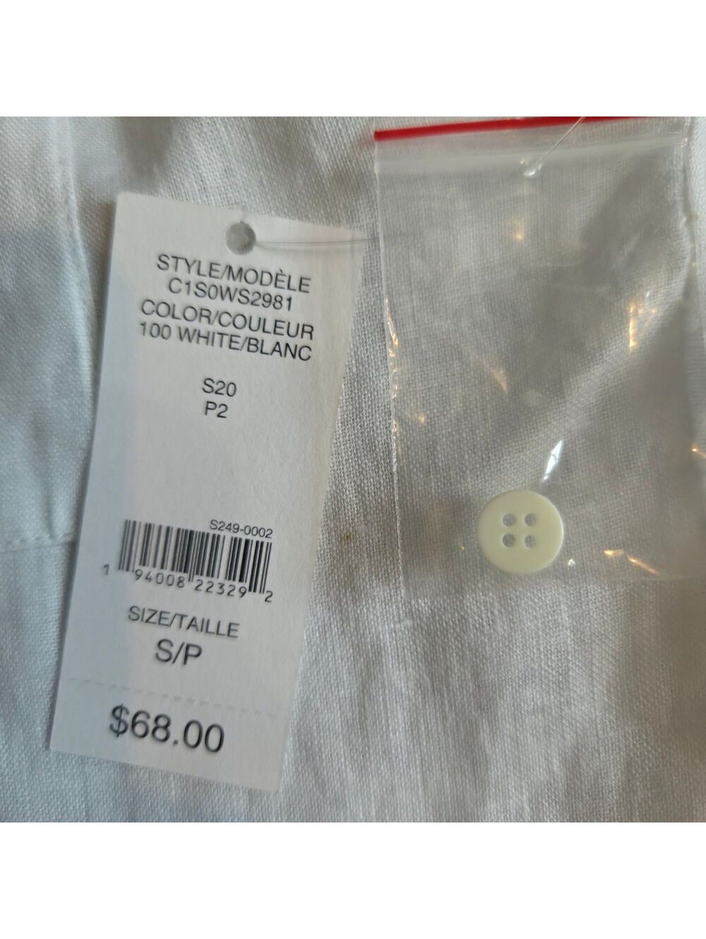 Lord + Taylor White Linen Blend Button-Up Shirt Size Small - Picture 3 of 7